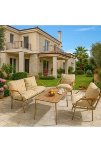 Linda Cappuccino 211 Masalı Bej Fermuarlı Bahçe Balkon Takımı,Cafe-Metal Kanepe Koltuk Takımı